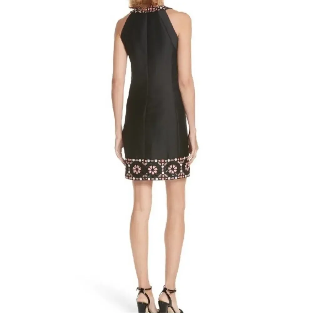 Kate Spade Dress By The Pool Black Mosaic Floral Embroidered Shift Dress Size 10